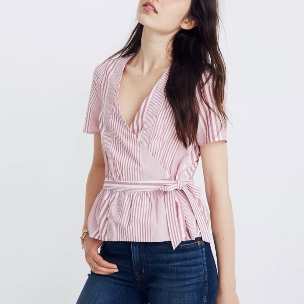 Madewell Ruffle-Hem Wrap Top Stripped-XXS